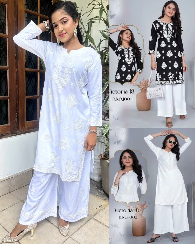 Rayon Thread Work Kurti With Plazzo | Top & Pant