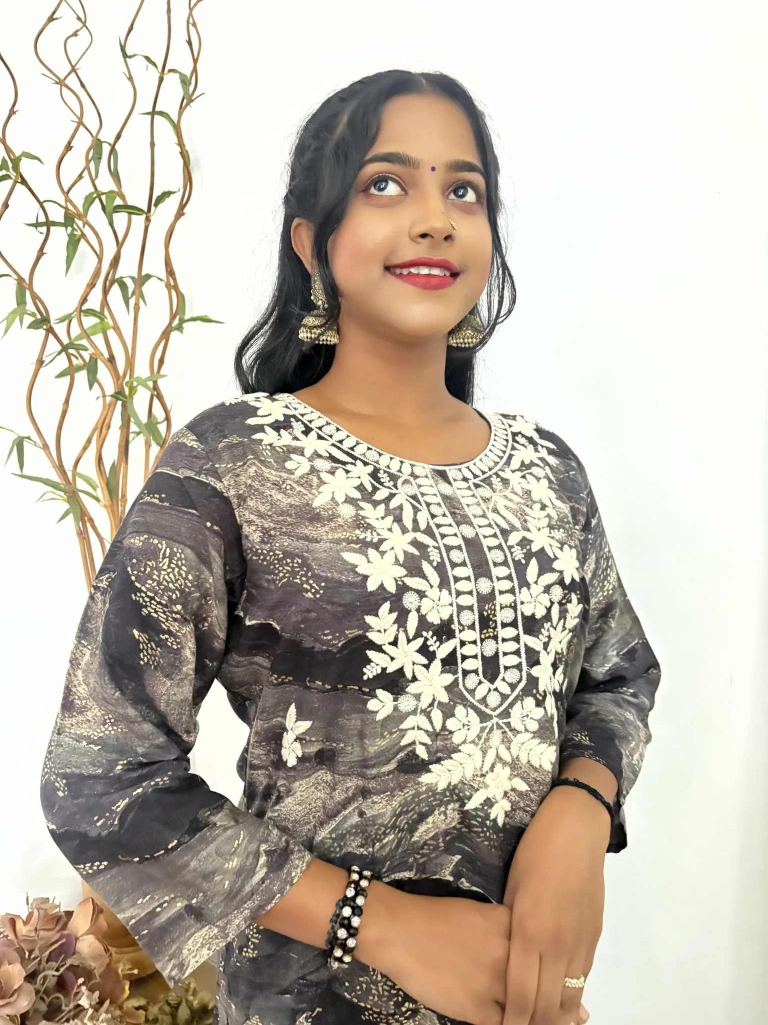 Long Kurthi Top - Grey & Black Mix