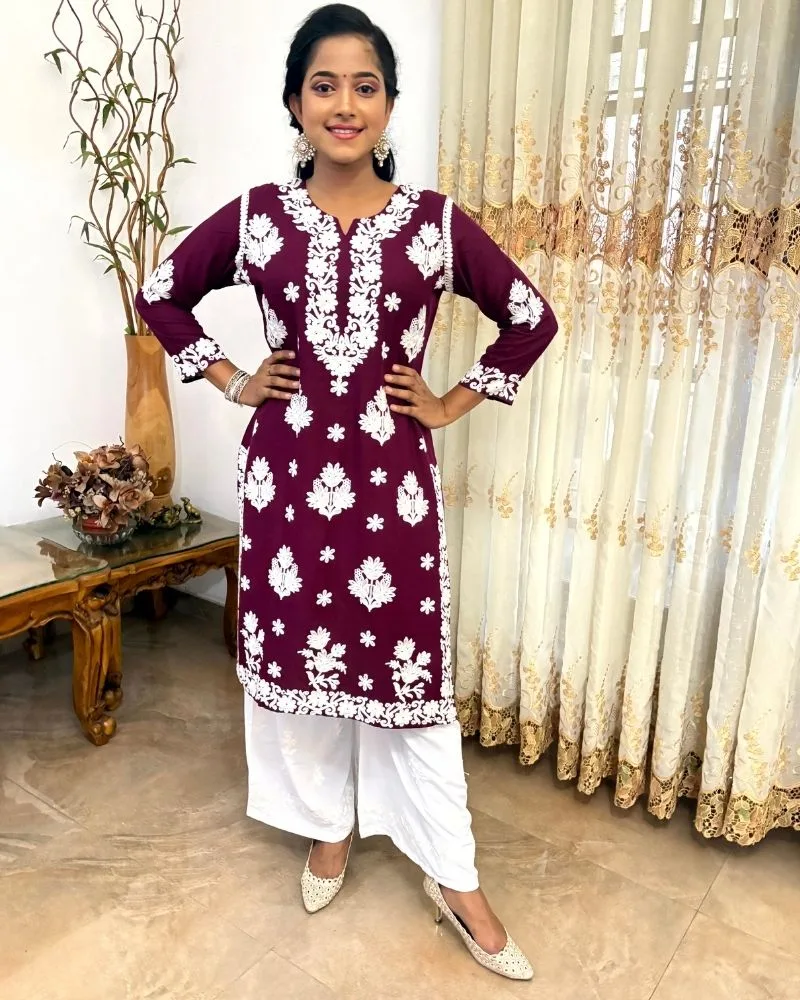Rayon Thread Work Kurti With Plazzo | Top & Pant