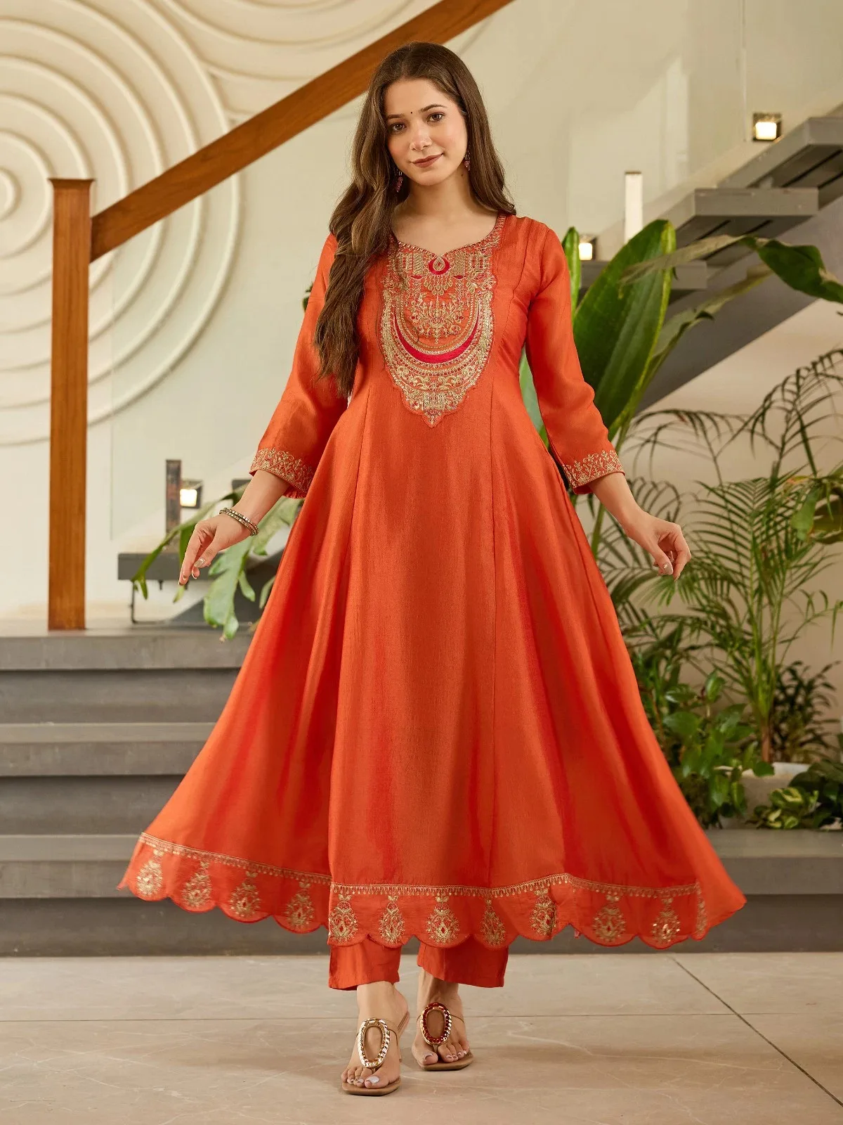 Vichitra Silk Embroidered Flared Kurti Set product image