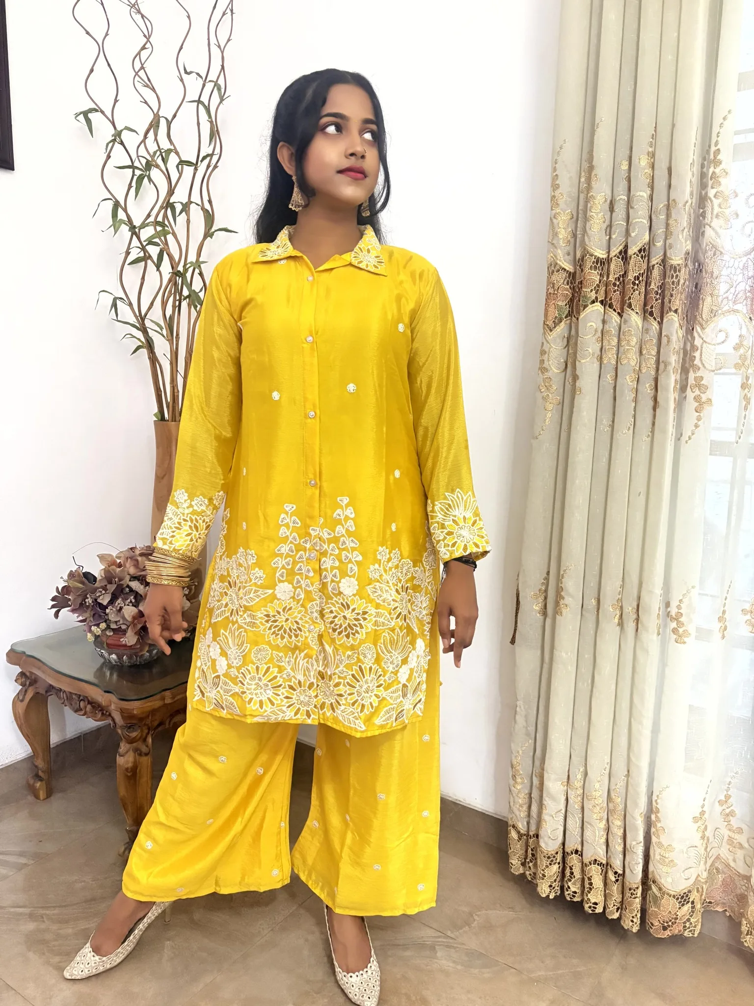 Chinon Silk with Embroidery Dress - Top & Pant