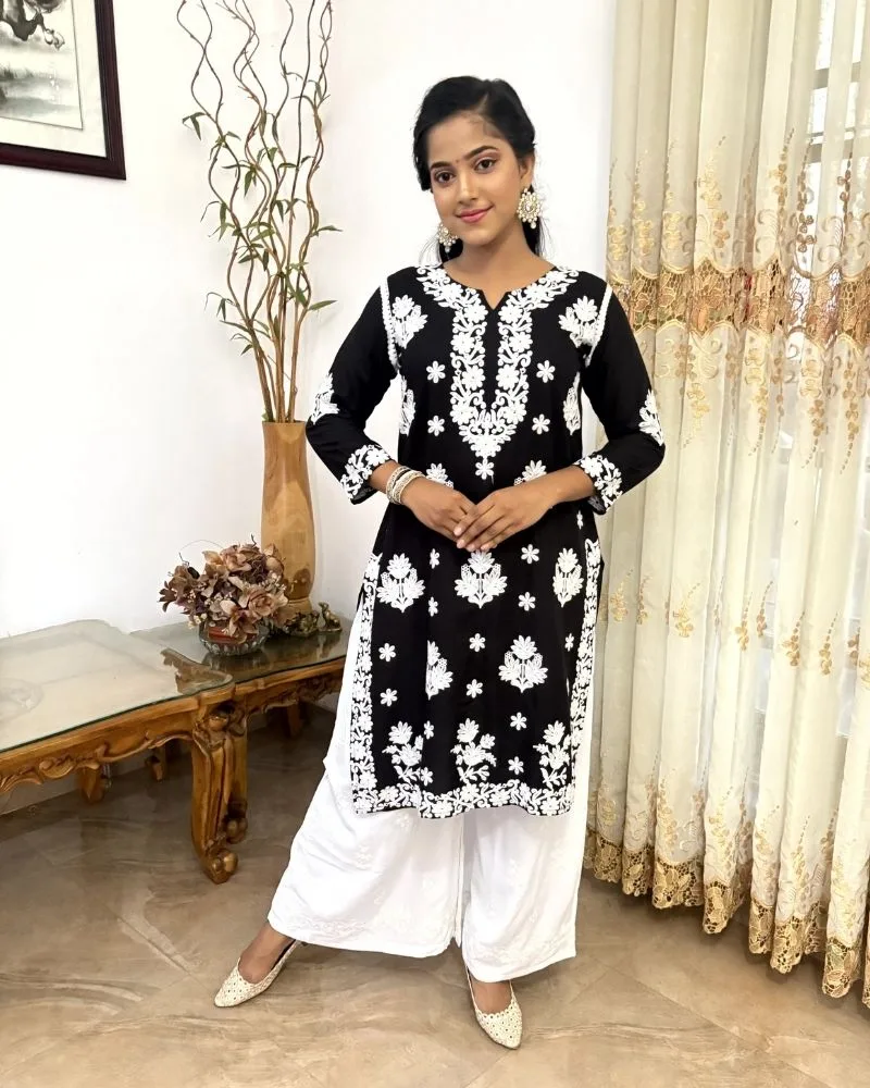 Rayon Thread Work Kurti With Plazzo | Top & Pant