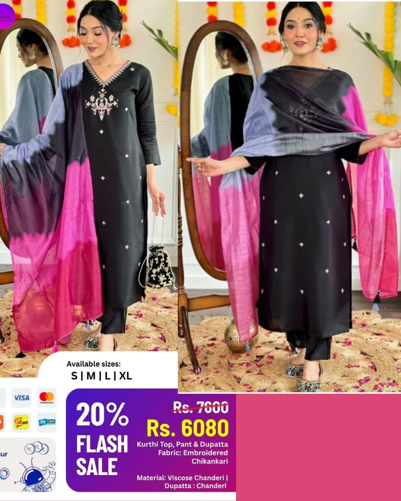 Mallika 1 Viscose Chanderi Embroidered Kurti Bottom With Dupatta