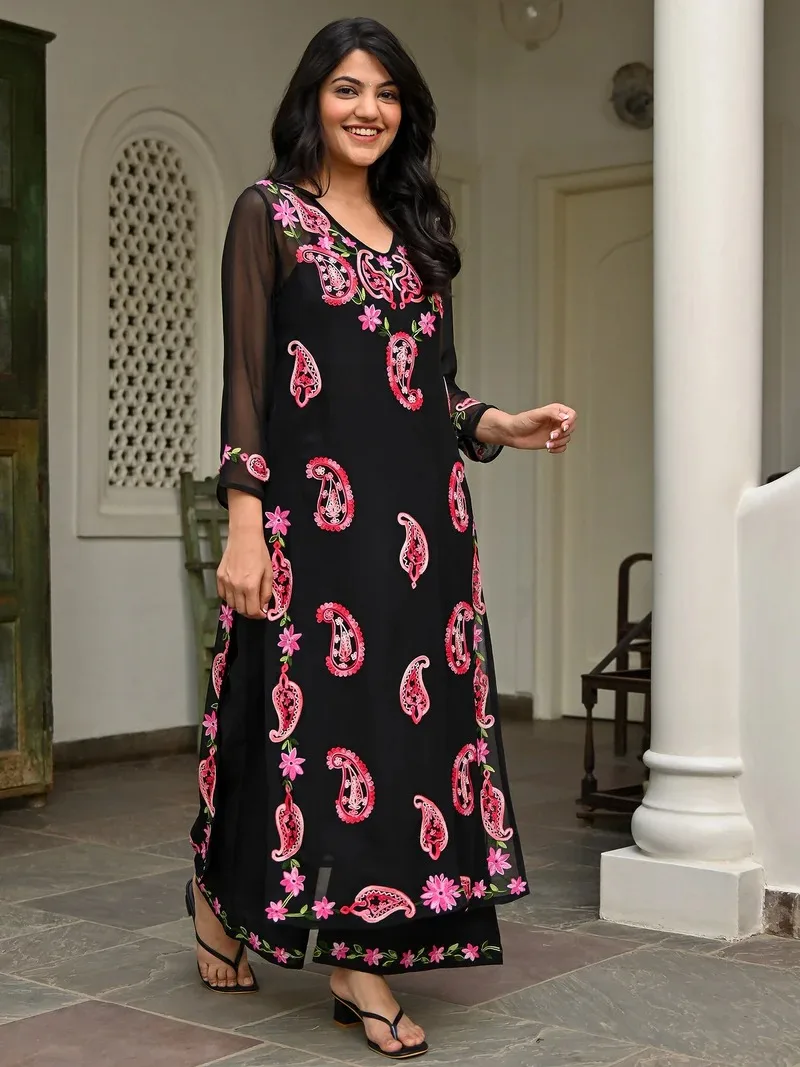 Black Georgette Embroidery Kurta Set product image