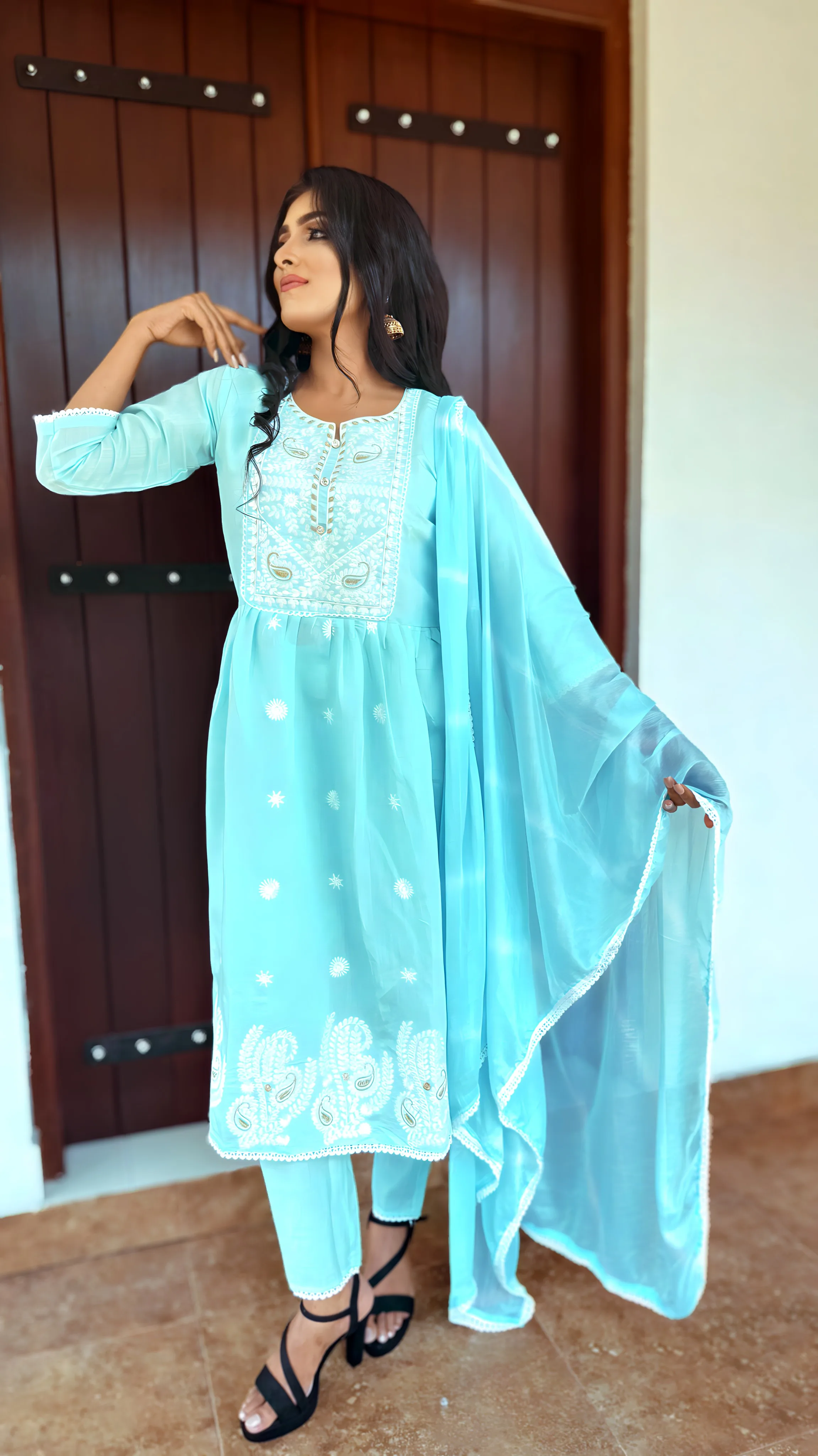 Sky Blue Elegant Work Shalwar Kit 