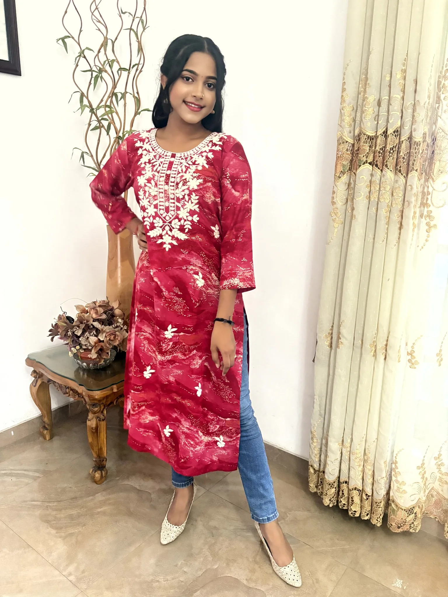 Bright Red Long Kurthi Top