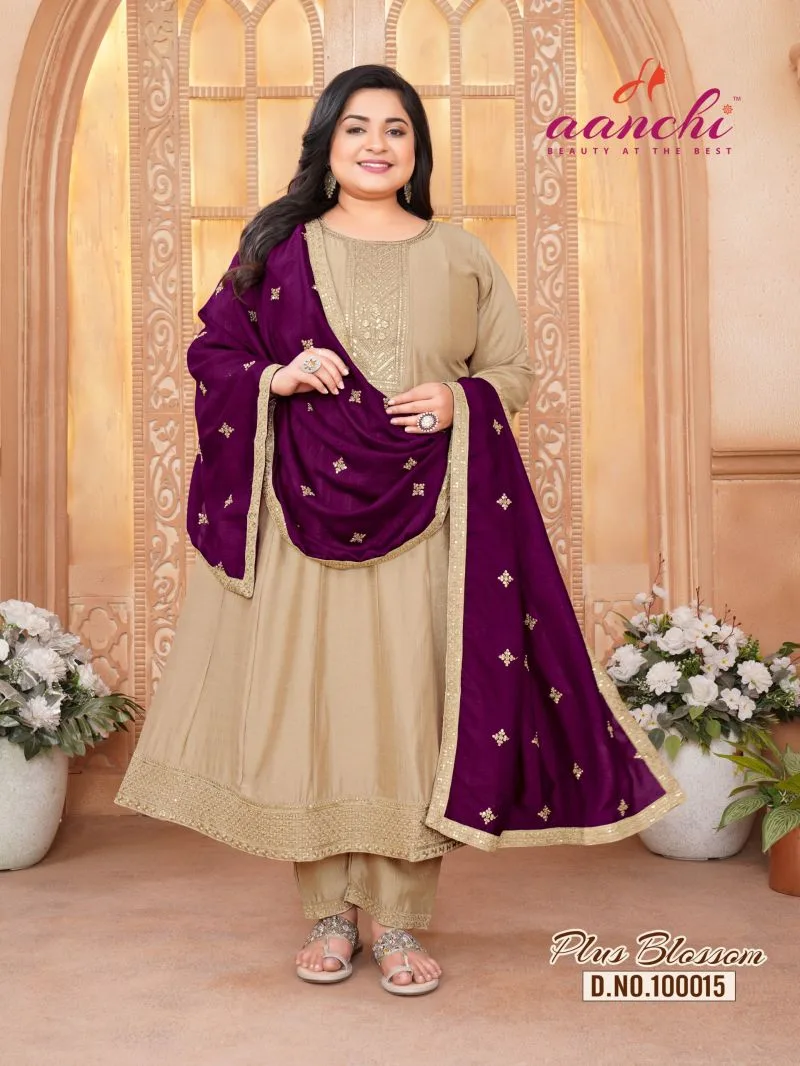 Plus Blossom Vichitra Silk Fancy Work Kurti Pant And Dupatta Collection product image