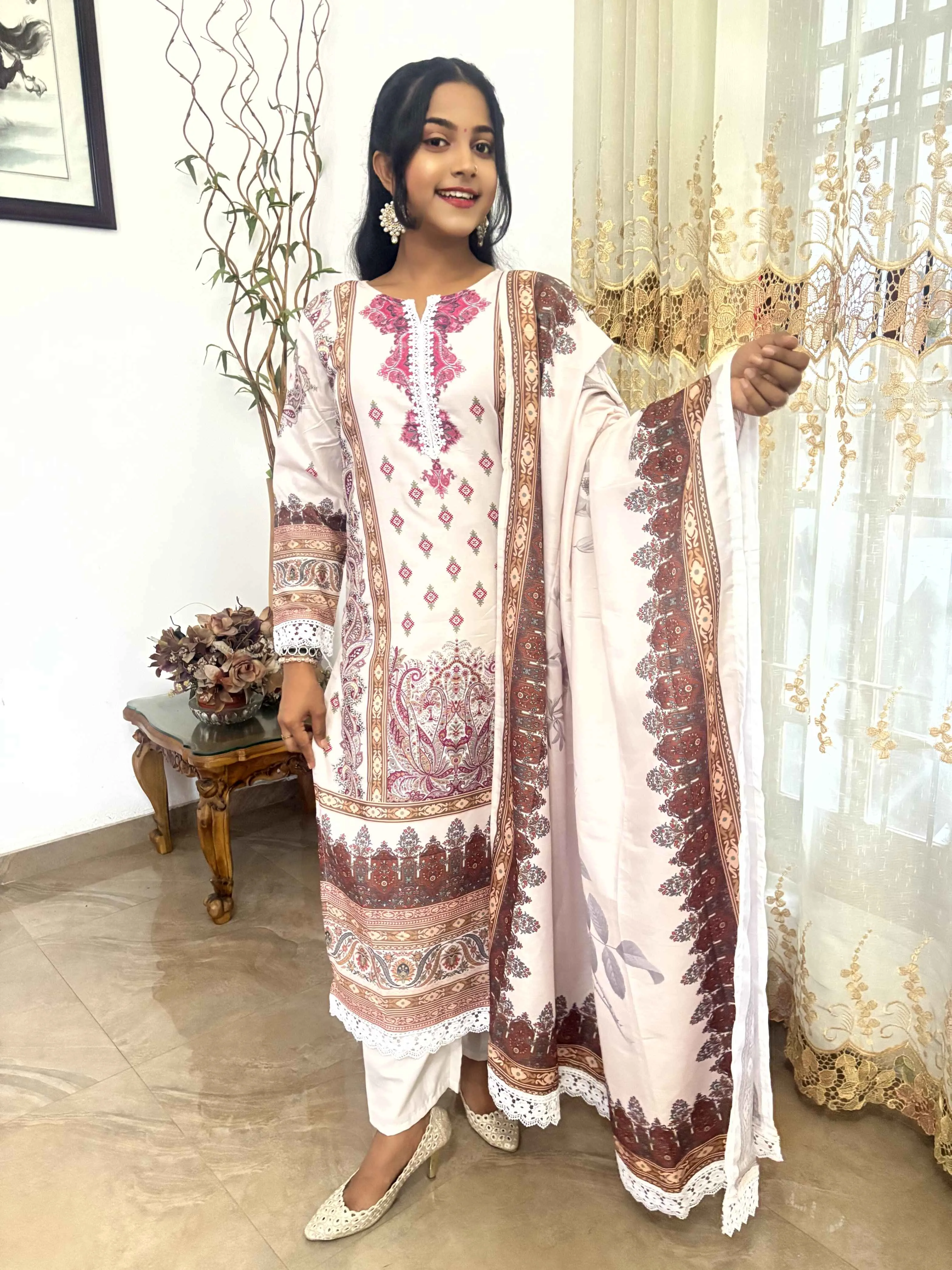Cotton Digital Print With Real Mirrors