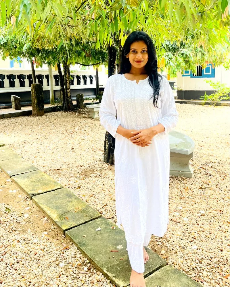 White with White Thread Work - Top and Pant both product image