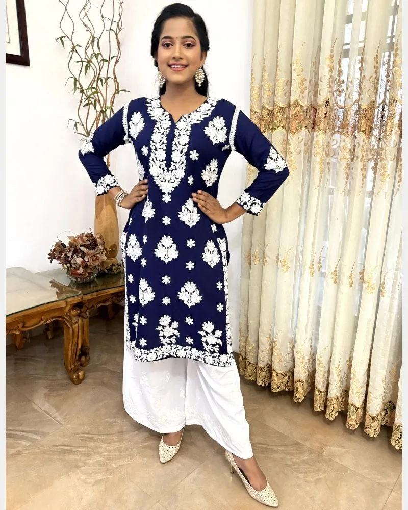 Rayon Thread Work Kurti With Plazzo | Top & Pant product image