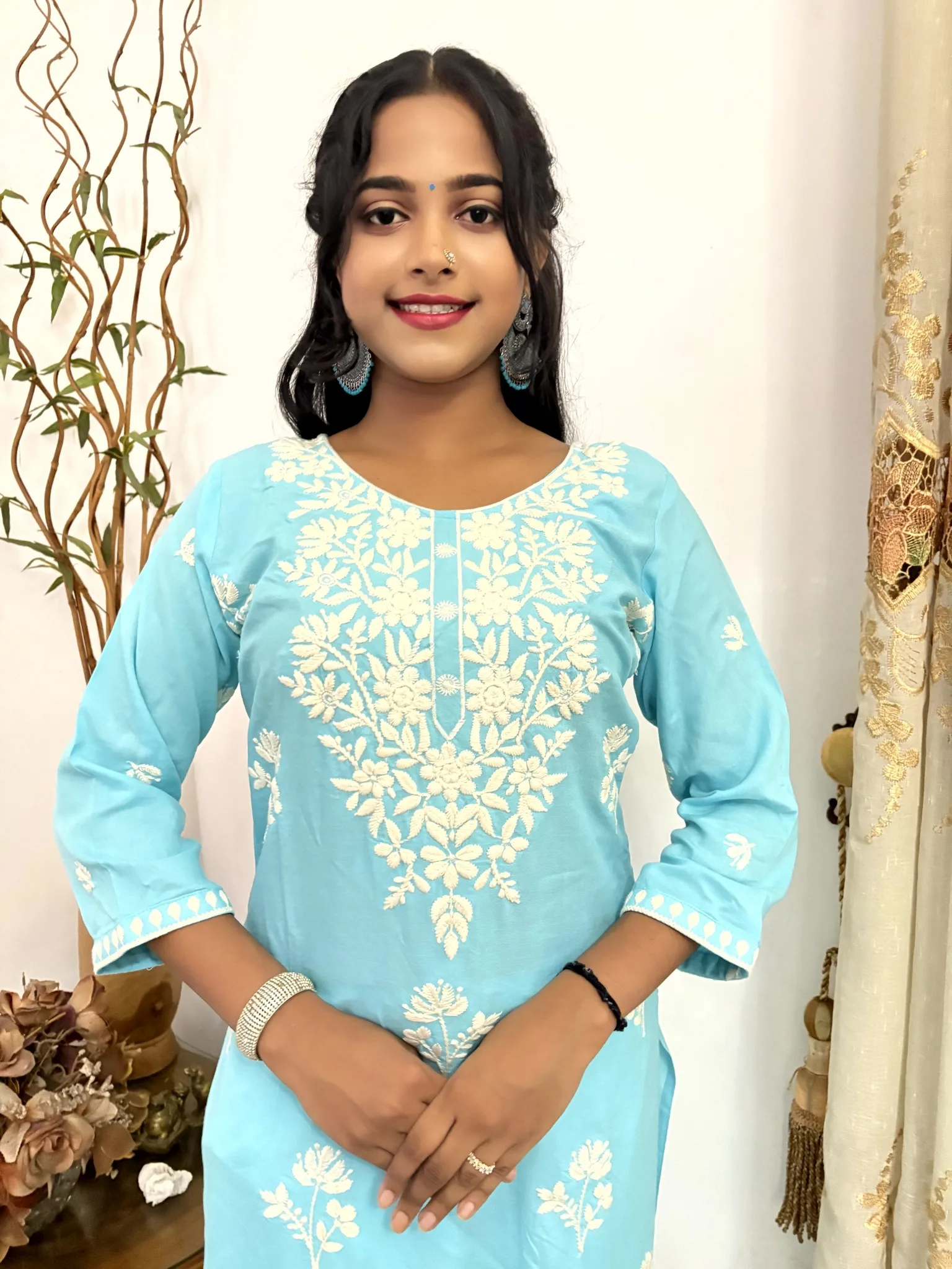 Sky Blue Long Kurthi Top
