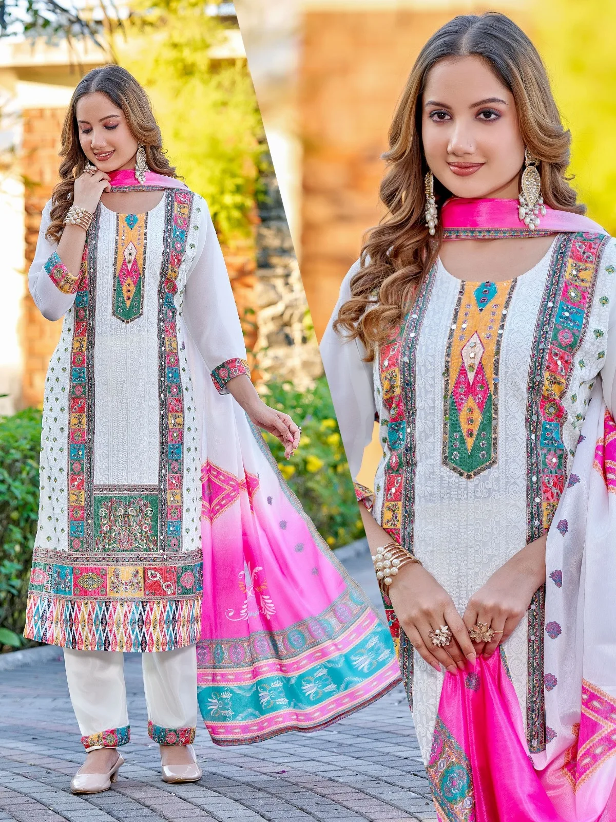 Georgette Shiffli Kurti Bottom With Dupatta Collection - 04 DESIGNS product image