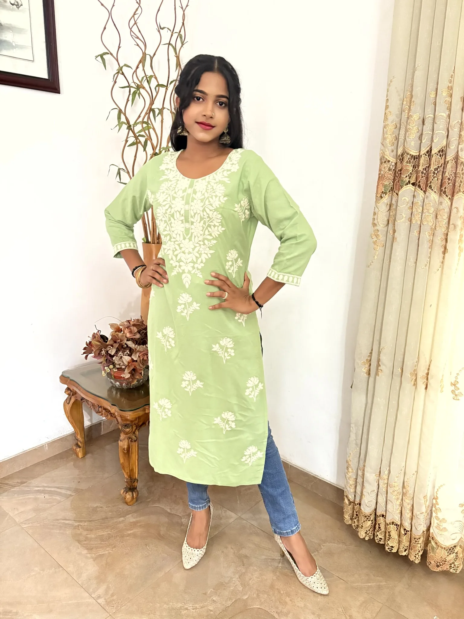 Long Kurthi Top - Pastel Green