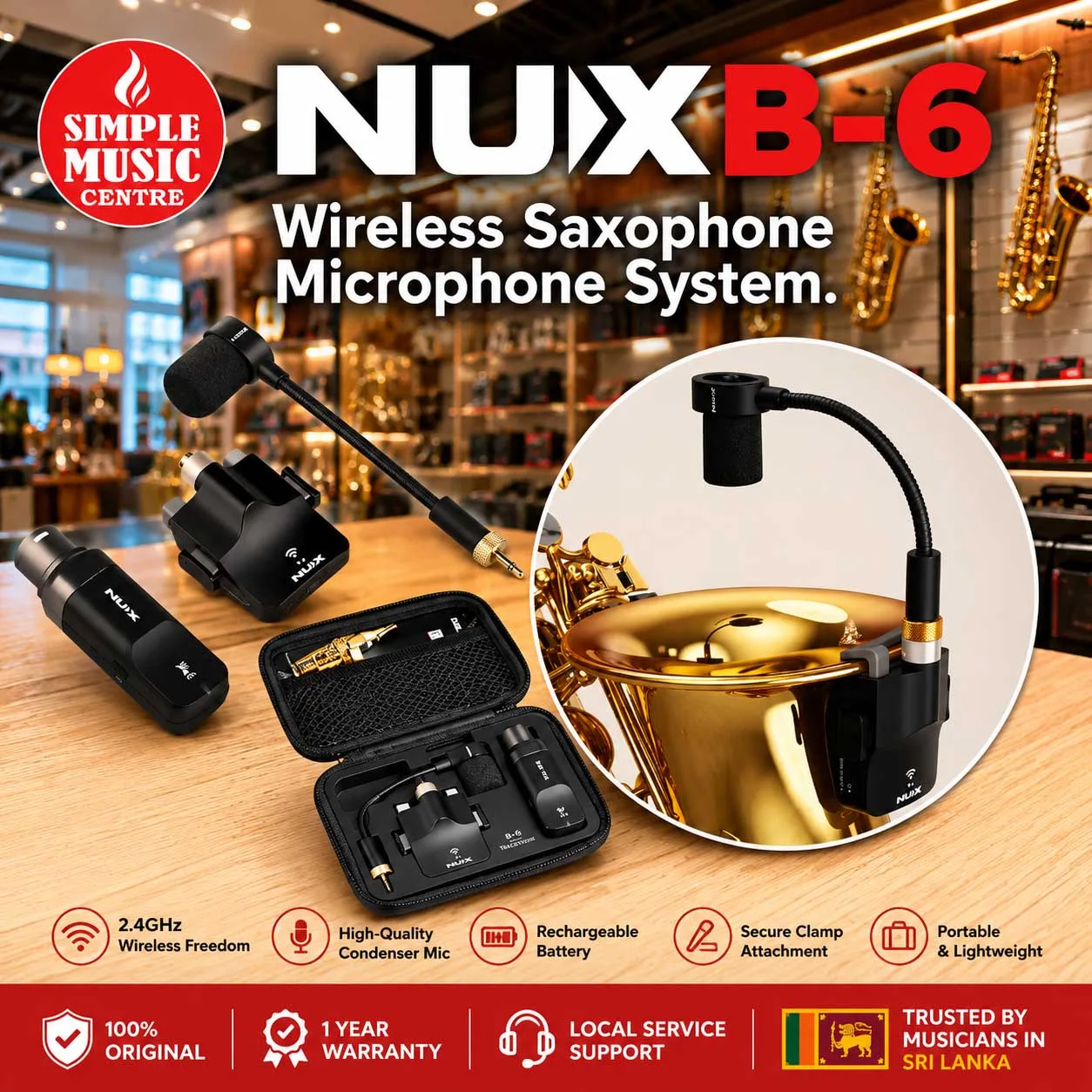 Buy NUX B-6 2.4GHz Professional Wireless Saxophone Microphone