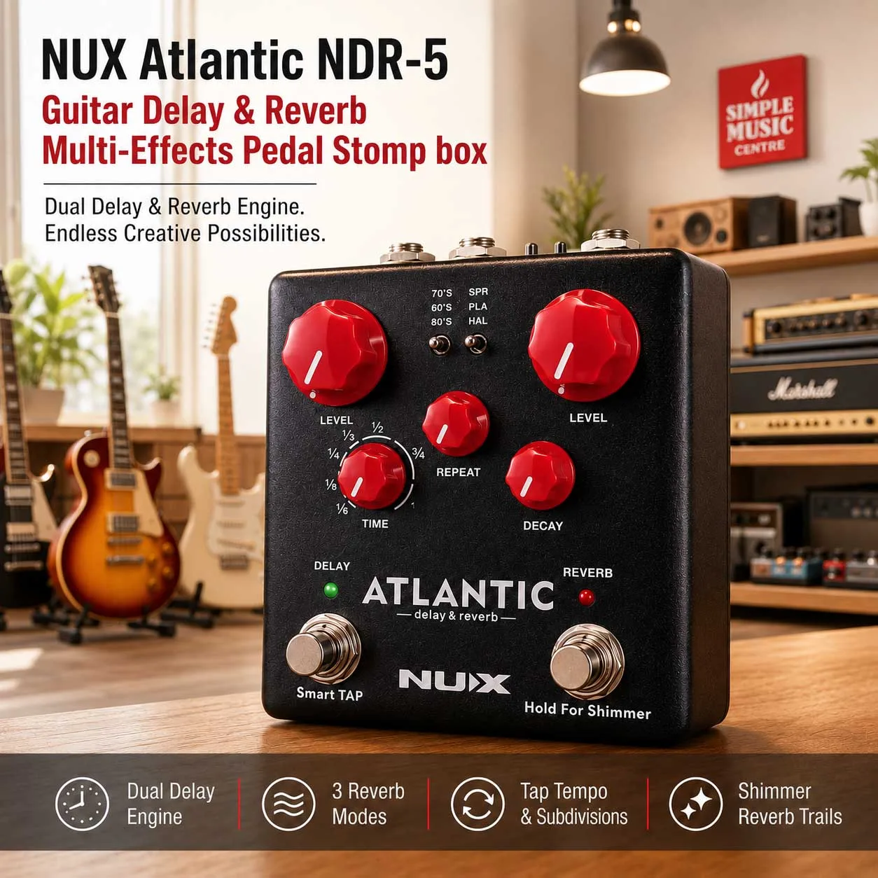 Buy NUX Atlantic NDR-5 Guitar Delay & Reverb Multi-Effects Pedal