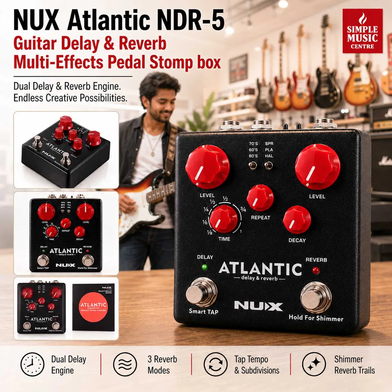 Buy NUX Atlantic NDR-5 Guitar Delay & Reverb Multi-Effects Pedal